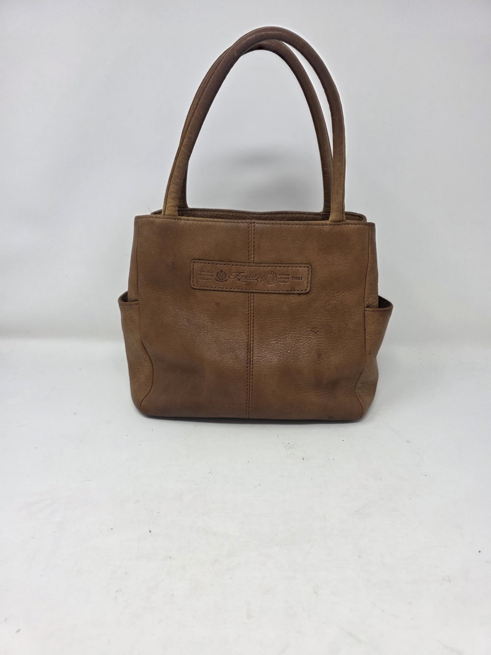 Fossil Vintage Cognac Brown Leather Small Tote Crossbody Satchel Bag